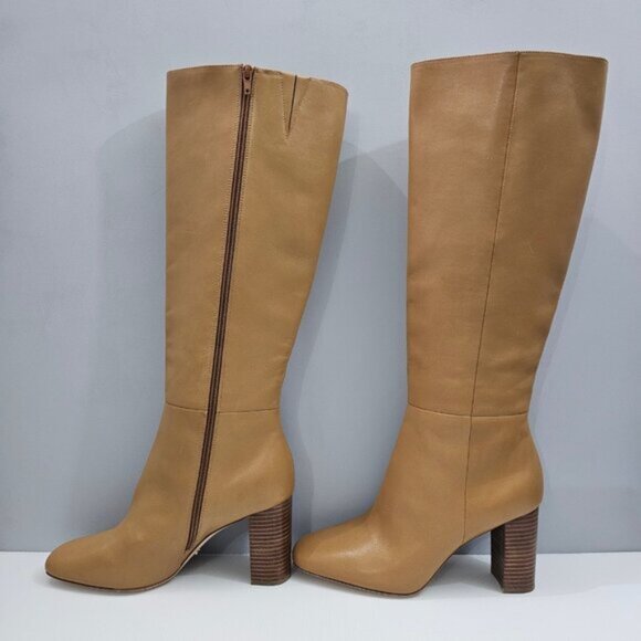 Paige Keely Knee High Boot Womens 11 Cognac Tan Leather Tall Heeled Riding Fall - Picture 2 of 15